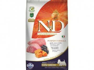 Farmina N&D (Эн Дэ) - Pumpkin Dog Grain Free Lamb & Blueberry Adult Mini, Беззерновой корм для взрослых собак мелких пород с ягненком, черникой и тыквой, 7 кг