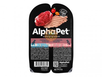 AlphaPet (АльфаПет) - Superpremium, Влажный корм для взрослых собак, паштет с говядиной, ламистер 100 г