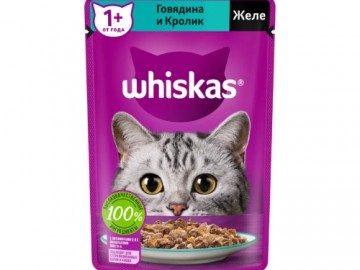 Whiskas (Вискас) - Влажный корм для кошек желе с говядиной и кроликом, пауч 75 г