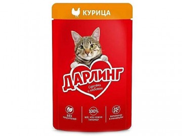 Дарлинг - Влажный корм для взрослых кошек, с курицей в подливе, пауч 75 г