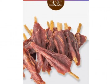 Green Qzin (Грин Кьюзин) - Лакомство для собак «Стать 2» Сушеное мясо страуса на воловьей коже, развес 1 г