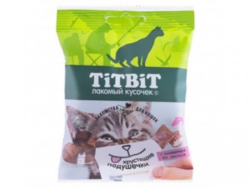 TiTBit (ТитБит) - Хрустящие подушечки для кошек с паштетом из лосося, 30 г