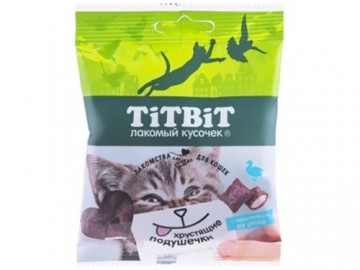 TiTBit (ТитБит) - Хрустящие подушечки для кошек с паштетом из утки, 30 г