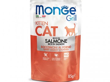 Monge (Монже) - CAT GRILL Kitten, влажный корм для котят кусочки с лососем в желе, пауч 85 г