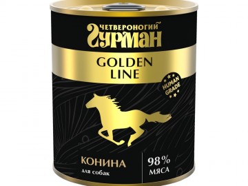 Четвероногий Гурман - GOLDEN LINE с кониной для собак, баночка 340 г