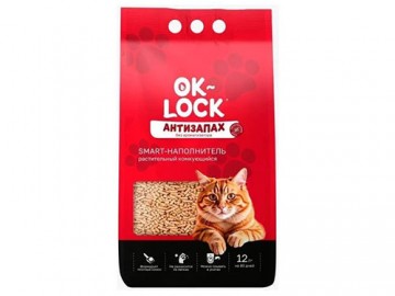 Ok-Lock (Ок-Лок)- Антизапах, Наполнитель комкующийся растительный, 12 л