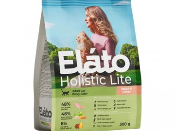 Elato (Элато) - Holistic Lite, Сухой корм для привередливых взрослых кошек, с кроликом и индейкой, 300 г