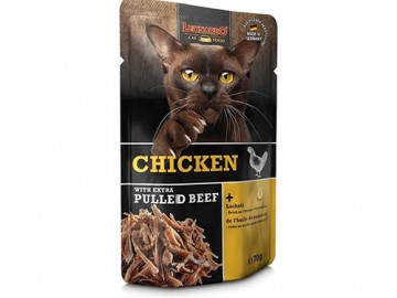 Leonardo (Леонардо) - Chicken+Extra pulled Beef, Влажный корм для кошек паштет и кусочки курицы в мясном бульоне, 70 г