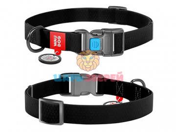 COLLAR (Коллар) - WAUDOG Waterproof, Ошейник водостойкий с QR паспортом пластиковый фастекс, ширина 20 мм, длина 28-40 см, черный