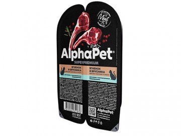 AlphaPet (АльфаПет) - Superpremium, Влажный корм для кошек с чувствительным пищеварением, с ягненком и брусникой в соусе, ламистер 80 г