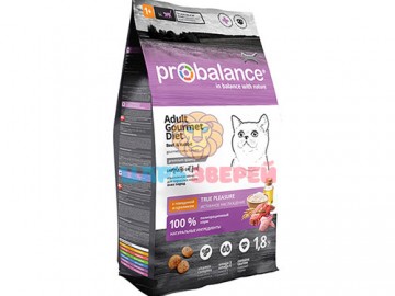 Probalance (Пробаланс) - Gourmet Diet, Корм для кошек, с говядиной и кроликом, 1.8 кг