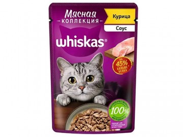 Whiskas (Вискас) - Мясная коллекция, Влажный корм для кошек с курицей в соусе, пауч 75 г
