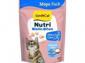 GimCat (ДжимКэт) - Nutri Biotin Bites Mascarpone + Biotin, Лакомство для здоровья кожи и шерсти кошек с биотином и маскропоне (штучно)
