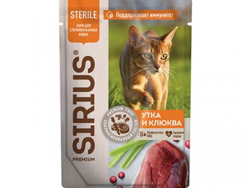 SIRIUS (СИРИУС) - Влажный корм для стерилизованных кошек, утка с клюквой, пауч 85 г