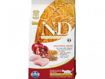 Farmina N&D (Эн Дэ) - Ancestral Grain Cat Chicken & Pomegranate Neutered Adult, Сухой низкозерновой корм для стерилизованных кошек с курицей и гранатом, 1,5 кг