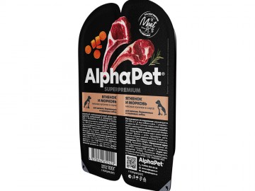 AlphaPet (АльфаПет) - Superpremium, Влажный корм для щенков, беременных и кормящих собак с ягненком и морковью в соусе, ламистер 100 г