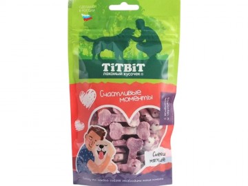 TiTBit (ТитБит) - Снеки мягкие Счастливые моменты с ягненком и черникой для собак всех пород, 100 г