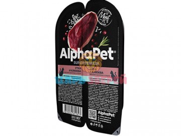 AlphaPet (АльфаПет) - Superpremium, Влажный корм для кошек с чувствительным пищеварением утка и клюква, ламистер 80 г