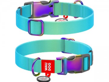 WAUDOG (Ваудог) - Recycled, Ошейник нейлон с QR паспортом, градиент, S, Ш 15 мм, Дл 25-35 см, голубой