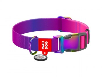 WAUDOG (Ваудог) - Recycled, Ошейник нейлон с QR паспортом, градиент, XL, Ш 25 мм, Дл 37-58 см, фиолетовый
