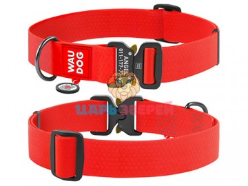 COLLAR (Коллар) - WAUDOG Waterproof, Ошейник водостойкий, металлическая пряжка-фастекс с QR паспортом, ш 15 мм, дл 25-35 см, красный