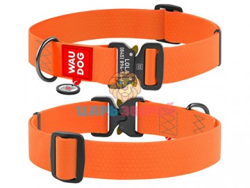 COLLAR (Коллар) - WAUDOG Waterproof, Ошейник водостойкий, металлическая пряжка-фастекс с QR паспортом, ш 15 мм, дл 25-35 см, оранжевый