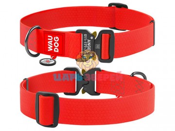 COLLAR (Коллар) - WAUDOG Waterproof, Ошейник водостойкий, металлическая пряжка-фастекс с QR паспортом, ш 20 мм, дл 28-40 см, красный