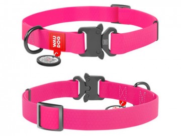 WAUDOG (Ваудог) - Waterproof, Ошейник для собак с QR паспортом, водостойкий, металлическая пряжка-фастекс, ш 20 мм, дл 28-40 см, розовый