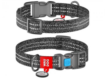 WAUDOG (Ваудог) - Re-cotton, Ошейник с QR паспортом, светоотражающий, пластиковый фастекс, ш 20 мм, дл 28-40 см, серый