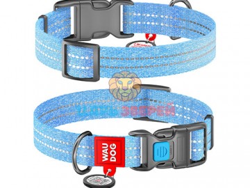 COLLAR (Коллар) - WAUDOG Re-cotton, Ошейник с QR паспортом, светоотражающий, пластиковый фастекс, ш 25 мм, дл 33-49 см, голубой