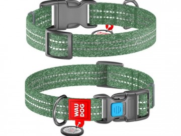 WAUDOG (Ваудог) - Re-cotton, Ошейник с QR паспортом, светоотражающий, пластиковый фастекс, ш 25 мм, дл 33-49 см, зеленый