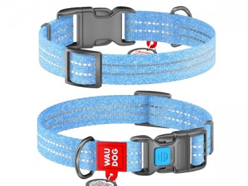 WAUDOG (Ваудог) - Re-cotton, Ошейник с QR паспортом, светоотражающий, пластиковый фастекс, ш 25 мм, дл 37-58 см, голубой