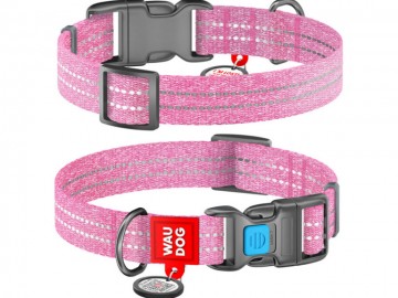 COLLAR (Коллар) - WAUDOG Re-cotton, Ошейник с QR паспортом, светоотражающий, пластиковый фастекс, ш 25 мм, дл 37-58 см, розовый