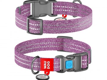 COLLAR (Коллар) - WAUDOG Re-cotton, Ошейник с QR паспортом, светоотражающий, пластиковый фастекс, ш 25 мм, дл 37-58 см, фиолетовый