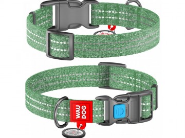 COLLAR (Коллар) - WAUDOG Re-cotton, Ошейник с QR паспортом, светоотражающий, пластиковый фастекс, ш 25 мм, дл 37-58 см, зеленый