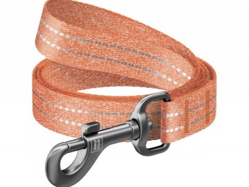 COLLAR (Коллар) - WAUDOG Re-cotton, Поводок из восстановленного хлопка, светоотражающий, ш 15 мм, дл 200 см, оранжевый