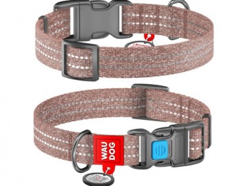 WAUDOG (Ваудог) - Re-cotton, Ошейник с QR паспортом, светоотражающий, пластиковый фастекс, ш 15 мм, дл 25-35 см, коричневый