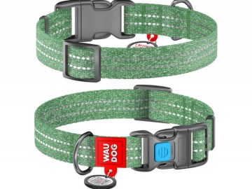 WAUDOG (Ваудог) - Re-cotton, Ошейник с QR паспортом, светоотражающий, пластиковый фастекс, ш 15 мм, дл 25-35 см, зеленый