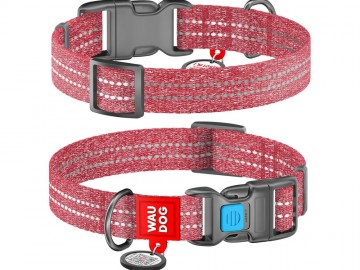 WAUDOG (Ваудог) - Re-cotton, Ошейник с QR паспортом, светоотражающий, пластиковый фастекс, ш 20 мм, дл 28-40 см, красный