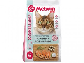 Melwin (Мелвин) - Sterilised, Сухой корм для стерилизованных кошек и кастрированных котов, с форелью и розмарином, 10 кг