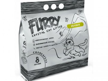 Furry (Фурри) - Силикагелевый наполнитель для кошачьих туалетов, с ароматом зеленого яблока, 8 л (3,4 кг)