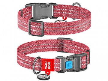 COLLAR (Коллар) - WAUDOG Re-cotton, Ошейник с QR паспортом, светоотражающий, пластиковый фастекс, ш 25 мм, дл 33-49 см, красный