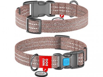 COLLAR (Коллар) - WAUDOG Re-cotton, Ошейник с QR паспортом, светоотражающий, пластиковый фастекс, ш 20 мм, дл 28-40 см, коричневый