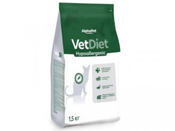 AlphaPet (АльфаПет) - Vet Diet Hypoallergenic, Сухой корм при пищевой аллергии и непереносимости ингредиентов для кошек, 1,5 кг