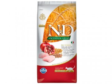 Farmina N&D (Эн Дэ) - Ancestral Grain Cat Chicken & Pomegranate Neutered Adult, Сухой низкозерновой корм для стерилизованных кошек с курицей и гранатом, 10 кг