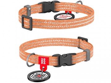 COLLAR (Коллар) -WAUDOG Re-cotton, Ошейник для котов и мелких пород собак с QR паспортом, светоотражающий, пластиковый фастекс, ш 10 мм, оранжевый