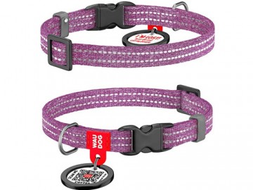 COLLAR (Коллар) -WAUDOG Re-cotton, Ошейник для котов и мелких пород собак с QR паспортом, светоотражающий, пластиковый фастекс, ш 10 мм, фиолетовый