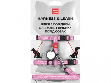 COLLAR (Коллар) - WAUDOG Re-cotton, Шлейка с поводком, пластиковый фастекс, с QR паспортом XS, Ш 10 мм, В 25-40, С 20-30 см, розовый