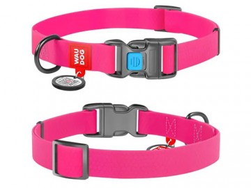 COLLAR (Коллар) - WAUDOG Waterproof, Ошейник водостойкий, пластиковый фастекс с QR паспортом, ш 25 мм, дл 38-58 см, розовый