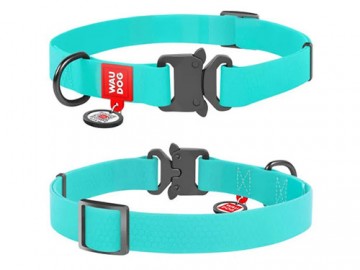 COLLAR (Коллар) - WAUDOG Waterproof, Ошейник водостойкий, светящийся, металлическая пряжка-фастекс с QR паспортом, ш 20 мм, дл 28-40 см, бирюзовый